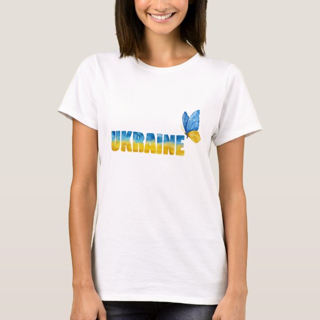 T-shirt Aquarelle Ukraine Papillon Art Word (Devant)