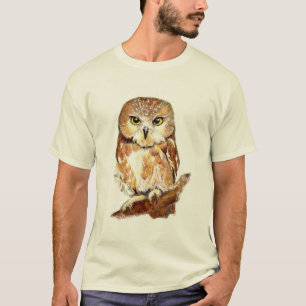 T-shirt Aquarelle Vache Chouette blanche Cute Oiseau Natur