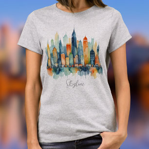 T-shirt Aquarelle Ville Skyline Cool moderne Urban Graphis