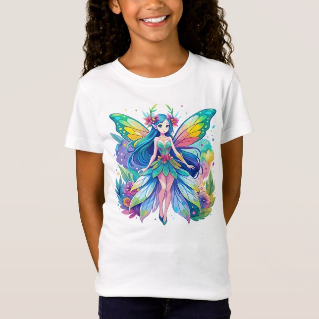 T-Shirt Aquarelle vive Fée avec ailes arc-en-ciel (Devant)
