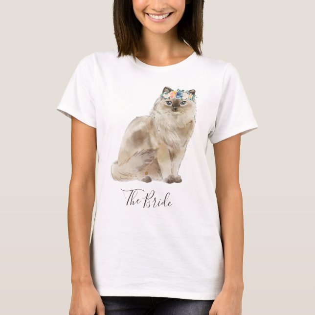 T-shirt Aquarelle Whimsical Floral Bride Chat (Devant)