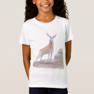 T-Shirt Aquarelle Woodland Animal Art Red Deer