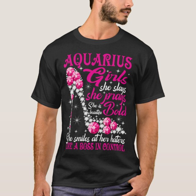 T-shirt Aquarius Girl Like a Boss in Control diamond shoes (Devant)