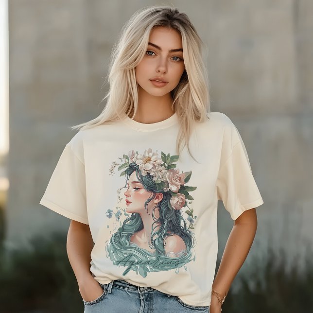 T-shirt Aquarius Zodiac, Femme Florale, Amateurs botanique (Créateur téléchargé)
