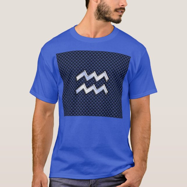 T-shirt Aquarius Zodiac Sign on Royal Blue Carbon Fiber (Devant)