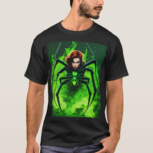 T-shirt Araignée de veuve noire avec fumée verte néon auto (Devant)