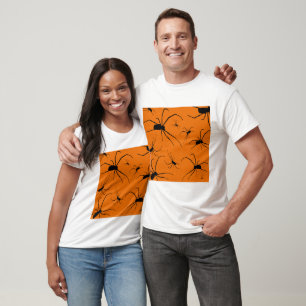 T-shirt Araignées d'Halloween orange Motif, Araignée noire