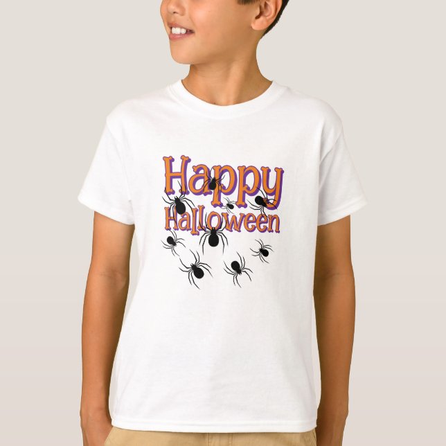 T-shirt Araignées Joyeux Halloween noir et orange (Devant)