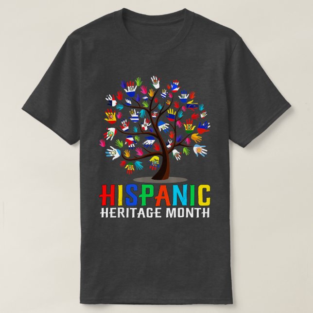 T-shirt Arbre à drapeau à main du Mois du patrimoine hispa (Design devant)