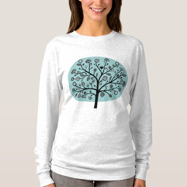T-shirt Arbre à fleurs stylisé - bleu clair vert (Devant)
