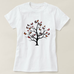 T-shirt Arbre à papillon Brown vintage magique rouge orang