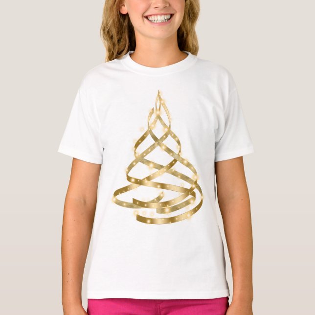 T-shirt Arbre à ruban doré brillant de Noël (Devant)