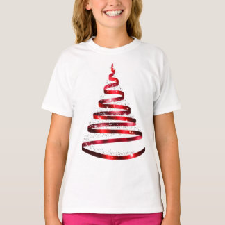 T-shirt Arbre à ruban rouge brillant de Noël