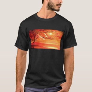 T-shirt Arbre Abstrait et coucher de soleil rouge