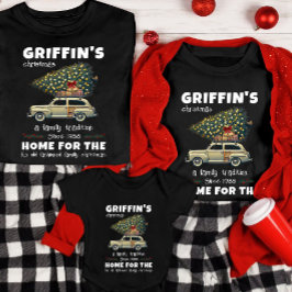 T-shirt Arbre amusant en voiture Noir Nom de famille Noël