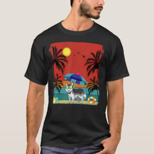 T-shirt Arbre de coco de plage rétro Chien Husky sibérien