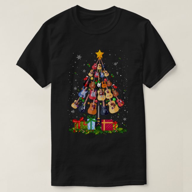 T-shirt Arbre de Guitare de Noël - Cadeaux de Guitare - En (Design devant)