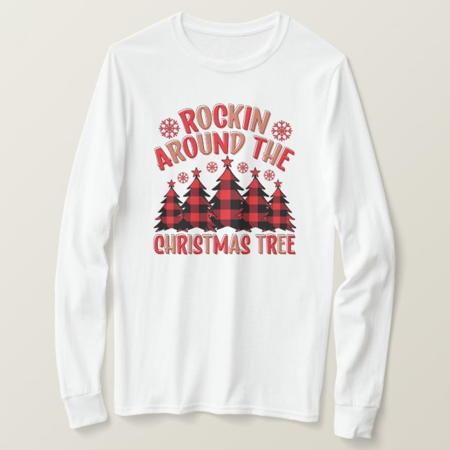 T-shirt Arbre de Noël à fouler le long manches (Design devant)