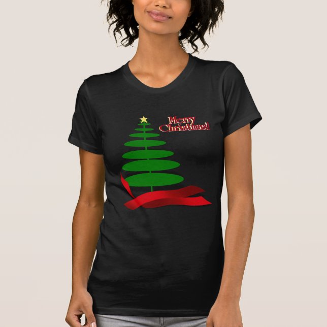 T-shirt Arbre de Noël avec ruban rouge (Devant)