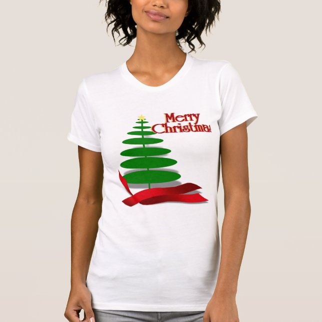T-shirt Arbre de Noël avec ruban rouge (Devant)