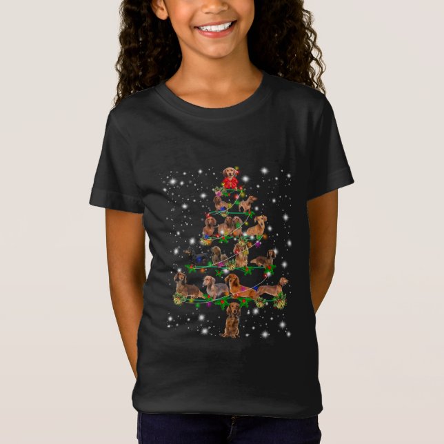 T-Shirt Arbre De Noël De Dachshund Couvert De Lampe De Feu (Devant)