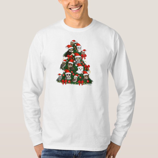 T-shirt Arbre de Noël de hiboux (Devant)