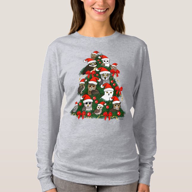 T-shirt Arbre de Noël de hiboux (Devant)
