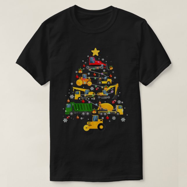 T-shirt Arbre de Noël de l'excavatrice de construction pou (Design devant)
