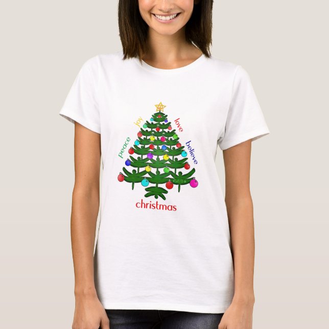 T-shirt Arbre de Noël de libellule avec la paix, l'amour (Devant)