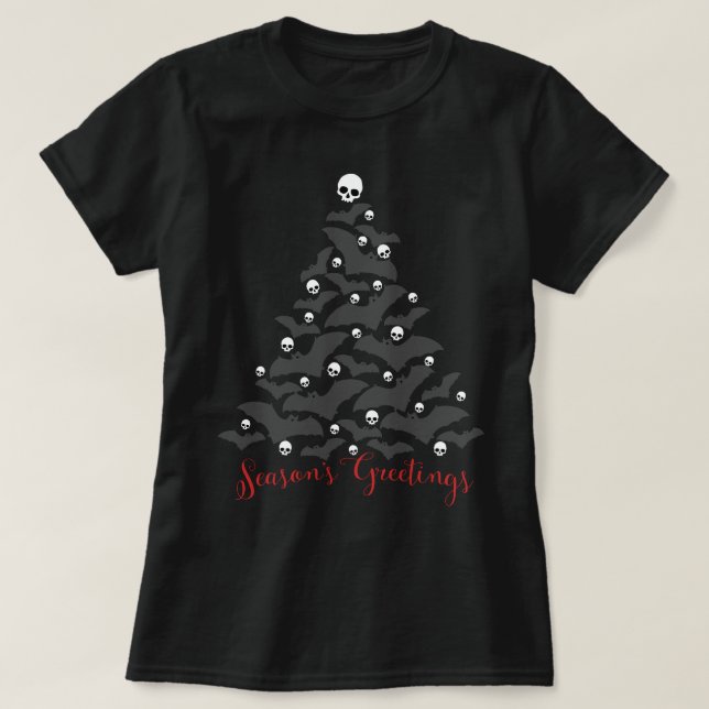 T-shirt Arbre de Noël des chauves-souris gothiques (Design devant)