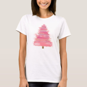 T-shirt Arbre de Noël en Aquarelle rose