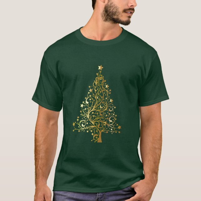 T-shirt Arbre de Noël en or brillant (Devant)