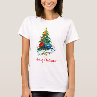 T-shirt Arbre de Noël en peinture à l'huile avec texte per