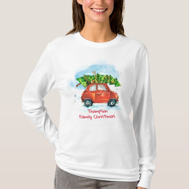 T-shirt Arbre de Noël familial de vacances personnalisable (Devant)