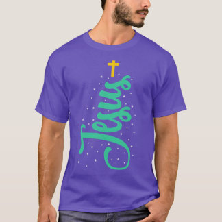 T-shirt Arbre de Noël Jésus-Christ Croix Chrétienne Nativi