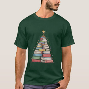 T-shirt Arbre de Noël Livre Rétro Bibliothèque Bibliophile