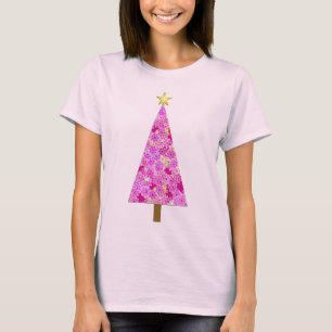 T-shirt Arbre de Noël moderne à fleurs magenta