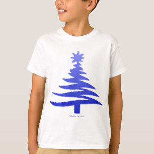 T-shirt Arbre de Noël Moderne Pochoir Imprimé Bleu