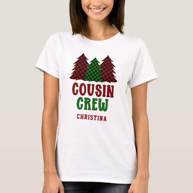 T-shirt Arbre de Noël Plaid de l'équipe de cousine personn (Devant)