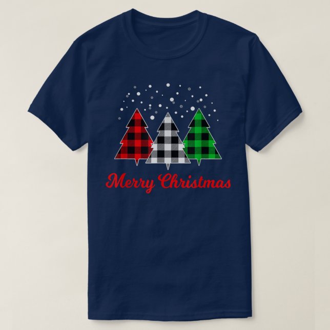 T-shirt Arbre de Noël Plaid Red Green White Tree Joyeux Xm (Design devant)