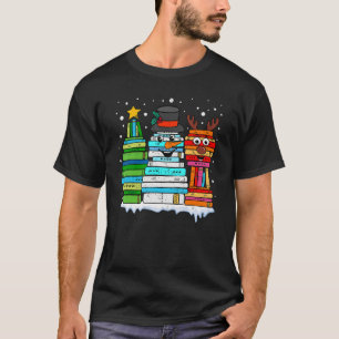 T-shirt Arbre de Noël Snowman Reindeer Livre Stack Librair