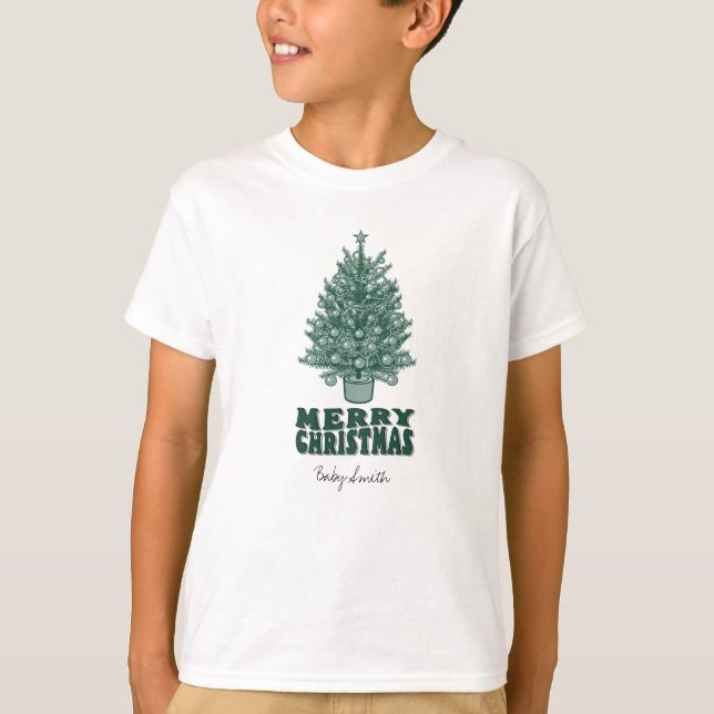T-shirt Arbre de Noël Whimssical Vintage vert rétro (Devant)