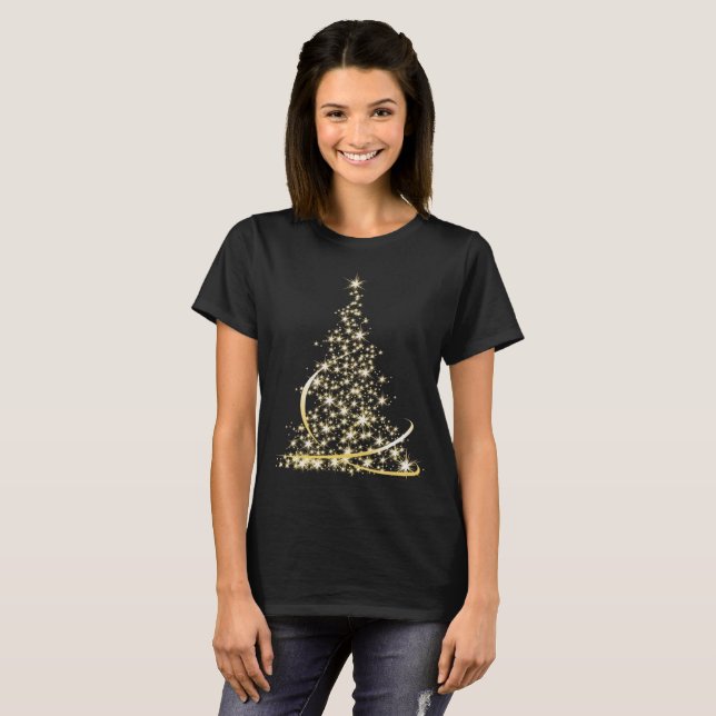 T-shirt Arbre de scintillement de Joyeux Noël d'or (Devant entier)