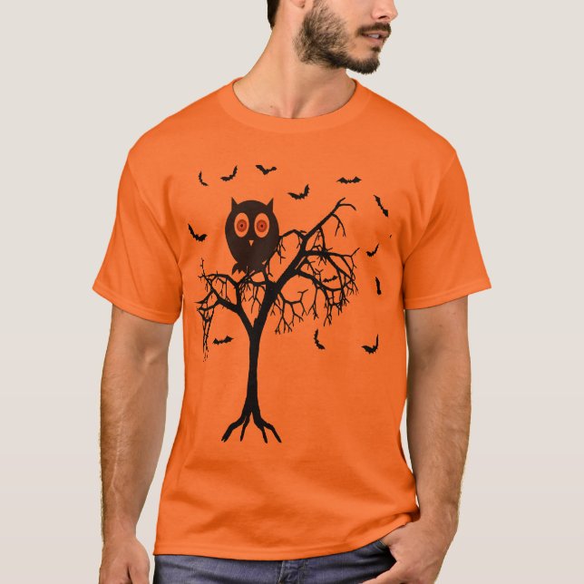 T-shirt Arbre d'horreur avec Halloween de hibou (Devant)