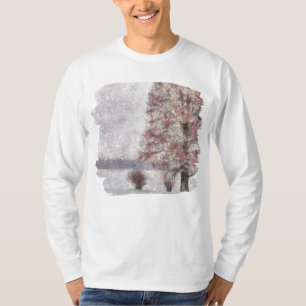 T-shirt Arbre près du lac Peu de Feuilles rouges et neige