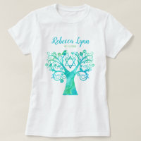 Arbre vert turquoise d'aquarelle de bat mitzvah de