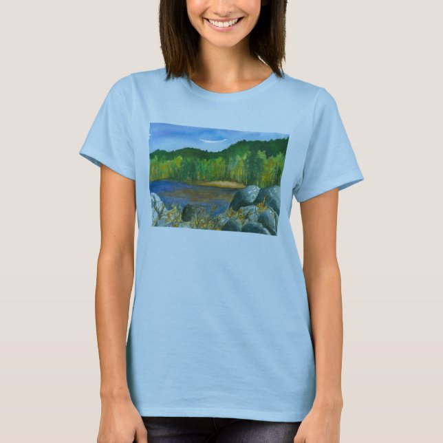 T-shirt Arbres d'automne Mountain Lake Aquarelle peinture (Devant)