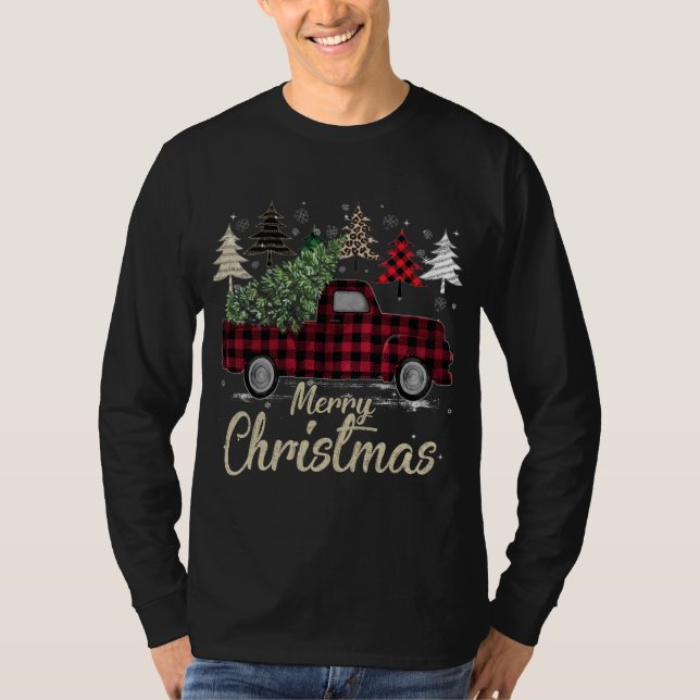 T-shirt Arbres de Noël Camion Rouge Buffalo Plaid (Devant)