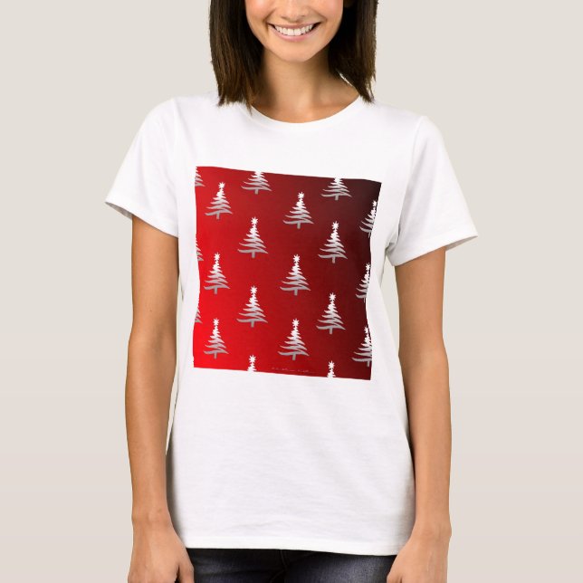 T-shirt Arbres de Noël en argent sur rouge (Devant)