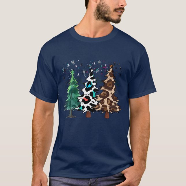 T-shirt Arbres de Noël Leopard Christmasrees Famille d'hiv (Devant)
